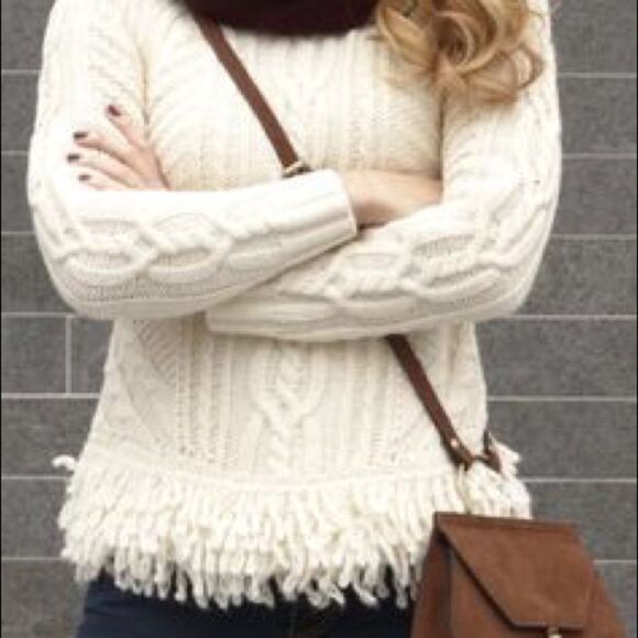 Banana Republic Italian Yarn Cable Fringe Sweater - Picture 2 of 7